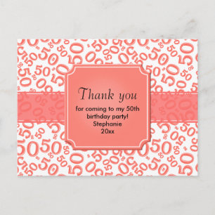 Thank You 50 Random Number Pattern Coral/White Postcard