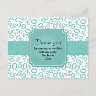 Thank You 50 Random Number Pattern Teal/White Postcard