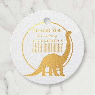 Thank You 50th Birthday Gold Dinosaur Favour Tags