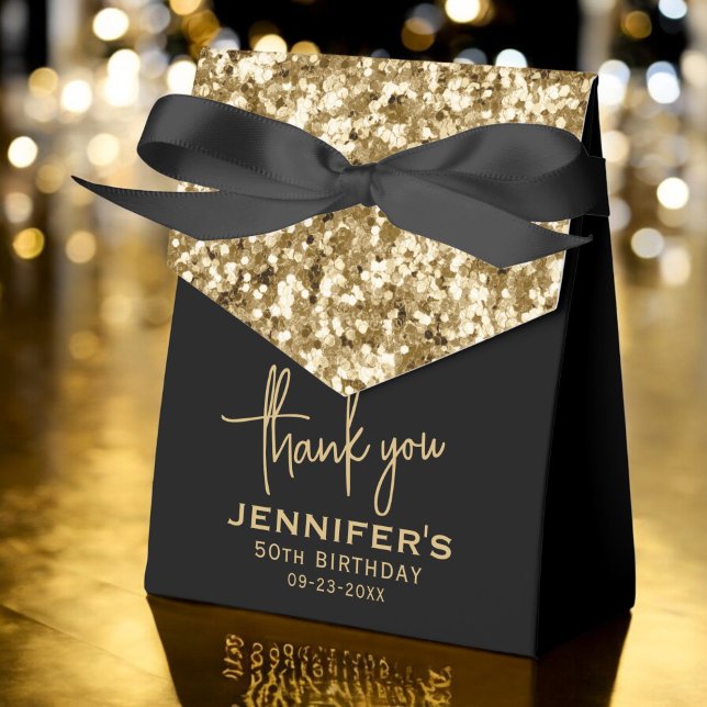 Thank You 50th Birthday Gold Glitter Monogram  Favour Box (Creator Uploaded)