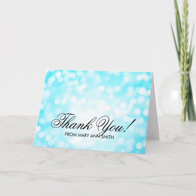 "Thank you" 50th Birthday Turquoise Glitter Lights Thank You Card (Front)