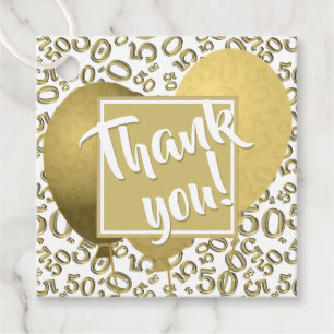 Thank You 50th Number Pattern Gold/White Favour Tags