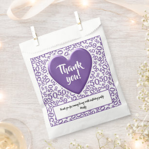 Thank You 50th Random Number Pattern Purple/White Favour Bag