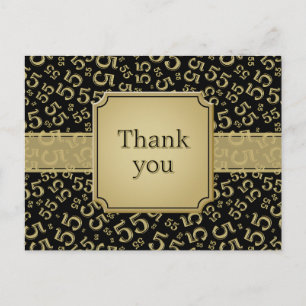 Thank You 55 Number Pattern Black/Gold Postcard