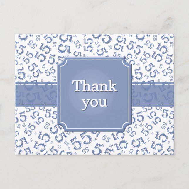 Thank You 55 Number Pattern Blue/White Postcard (Front)