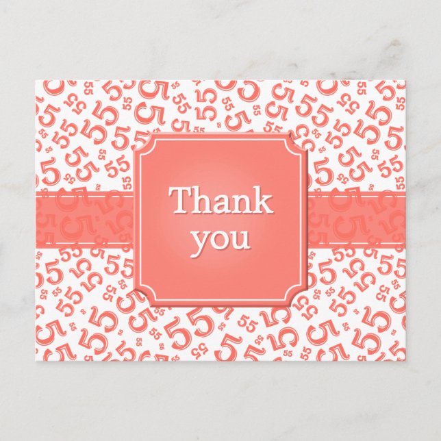 Thank You 55 Number Pattern Coral/White Postcard (Front)