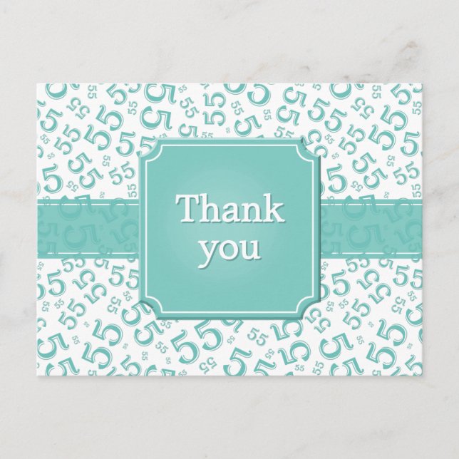 Thank You 55 Number Pattern Teal/White Postcard (Front)