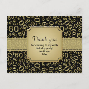 Thank You 60 Random Number Pattern Black/Gold Postcard