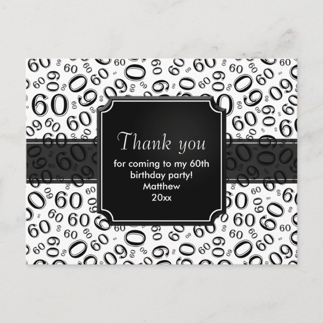 Thank You 60 Random Number Pattern Black/White Postcard (Front)