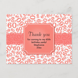 Thank You 60 Random Number Pattern Coral/White Postcard