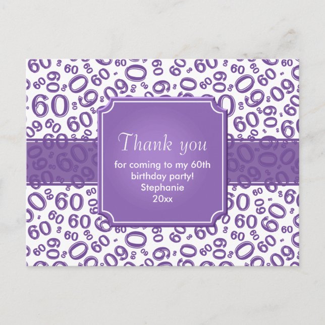Thank You 60 Random Number Pattern Purple/White Postcard (Front)