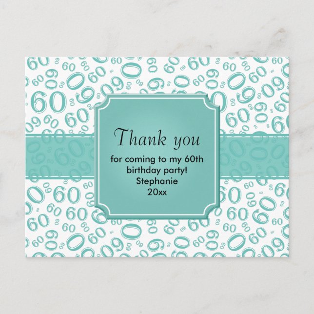 Thank You 60 Random Number Pattern Teal/White Postcard (Front)