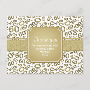 Thank You 60th Birthday Number Pattern Gold/White Postcard