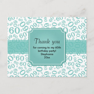 Thank You: 60th Birthday Number Pattern Teal/White Postcard