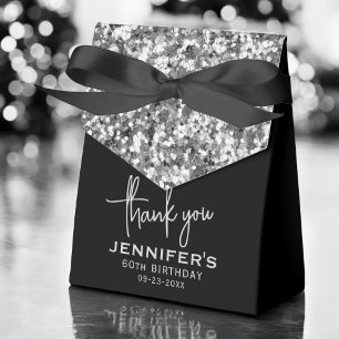 Thank You 60th Birthday Silver Glitter Monogram Favour Box