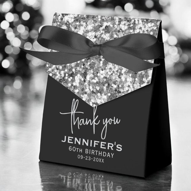 Thank You 60th Birthday Silver Glitter Monogram  Favour Box (Creator Uploaded)