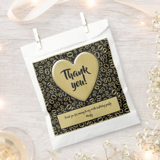 Thank You 60th Random Number Pattern Black/Gold Favour Bag (Clipped)