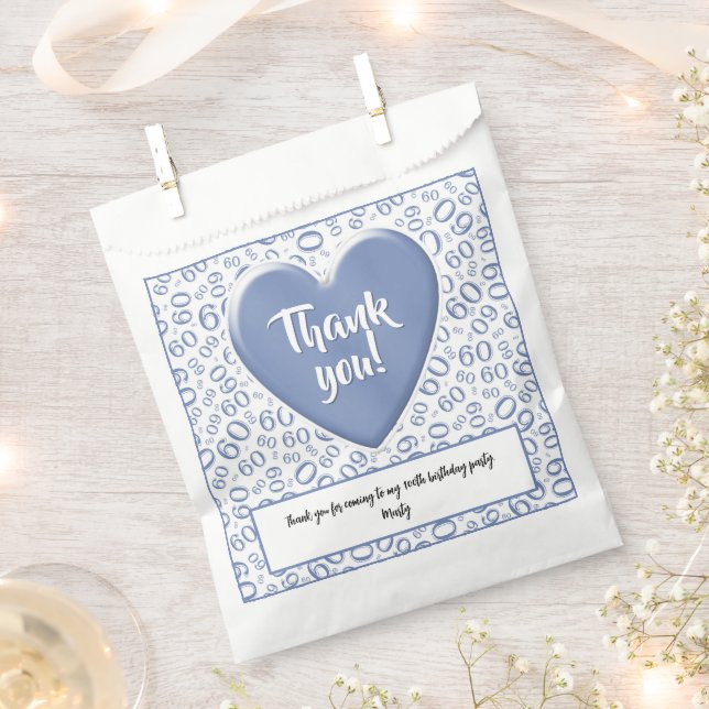 Thank You 60th Random Number Pattern Blue/White Favour Bag (Clipped)