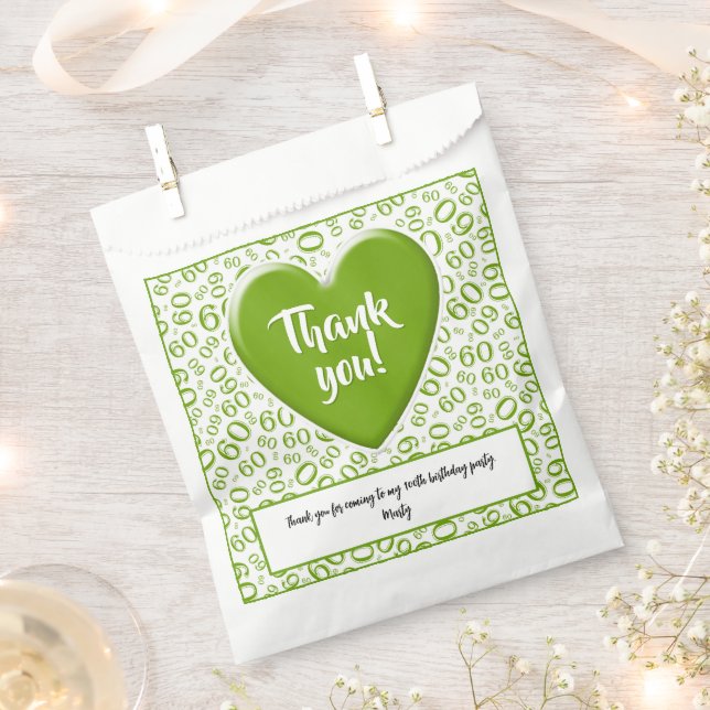 Thank You 60th Random Number Pattern Green/White Favour Bag (Clipped)