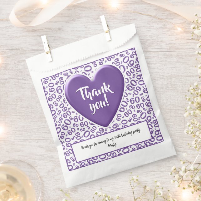 Thank You 60th Random Number Pattern Purple/White Favour Bag (Clipped)