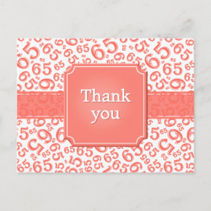 Thank You 65 Number Pattern Coral/White Postcard
