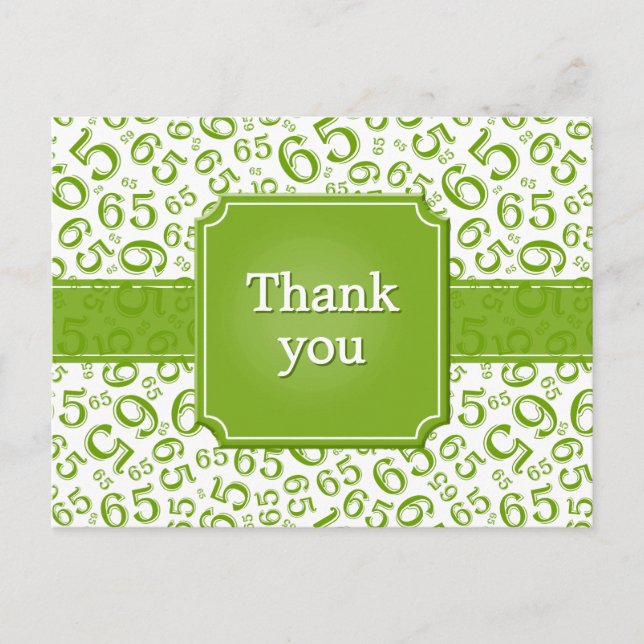 Thank You 65 Number Pattern Green/White Postcard (Front)
