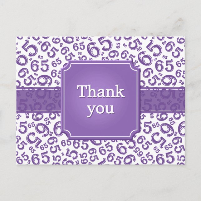 Thank You 65 Number Pattern Purple/White Postcard (Front)