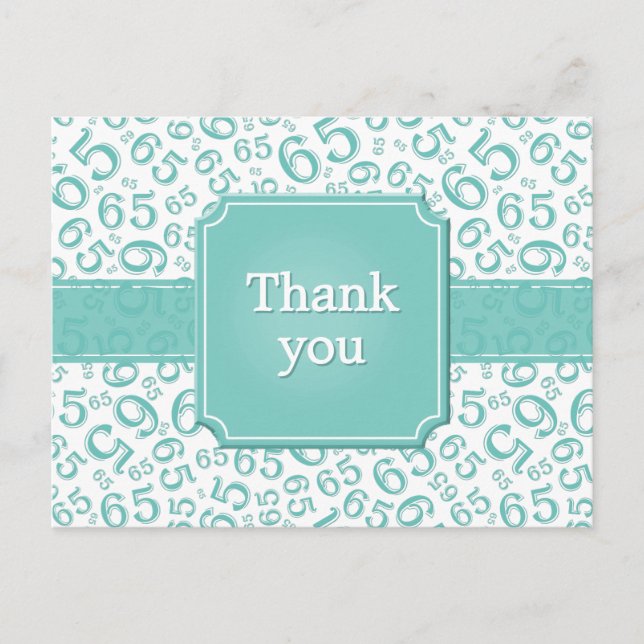 Thank You 65 Number Pattern Teal/White Postcard (Front)