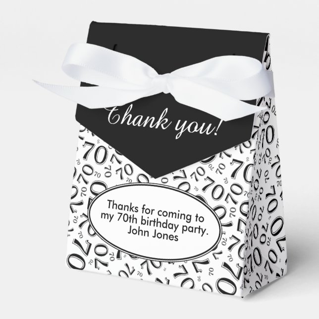 Thank You 70th Birthday Black/White Number Pattern Favour Box (Front Side)