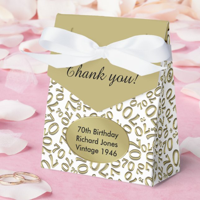 Thank You 70th Birthday Gold/White Number Pattern Favour Box (Wedding)