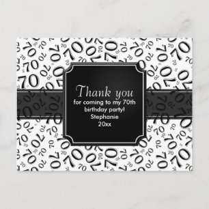 Thank You 70th Birthday Number Pattern Black/White Postcard