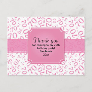 Thank You: 70th Birthday Number Pattern Pink/White Postcard