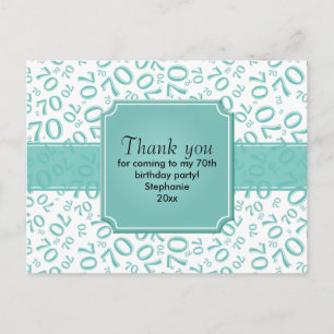 Thank You: 70th Birthday Number Pattern Teal/White Postcard