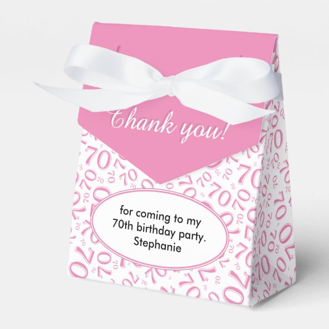 Thank You 70th Birthday Pink/White Number Pattern Favour Box (Front Side)