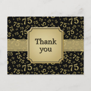 Thank You 75 Number Pattern Gold/Black Postcard