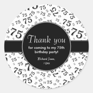 Thank You: 75th Black & White Number Pattern Classic Round Sticker