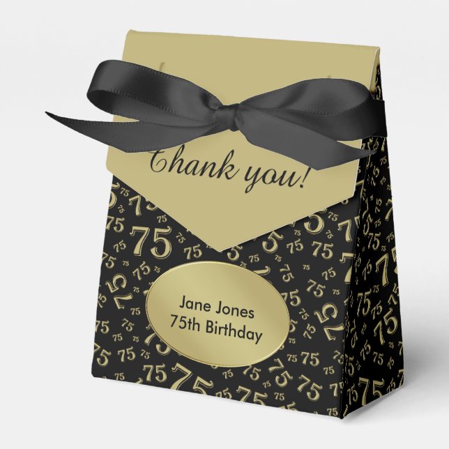 Thank You 75th Gold/Black  Random Number Pattern Favour Box (Front Side)