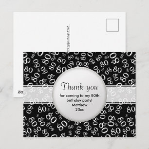 Thank You: 80 Black/White Birthday Number Pattern Postcard