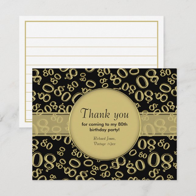 Thank You: 80th Black/Gold Bday Number Pattern (Front/Back)