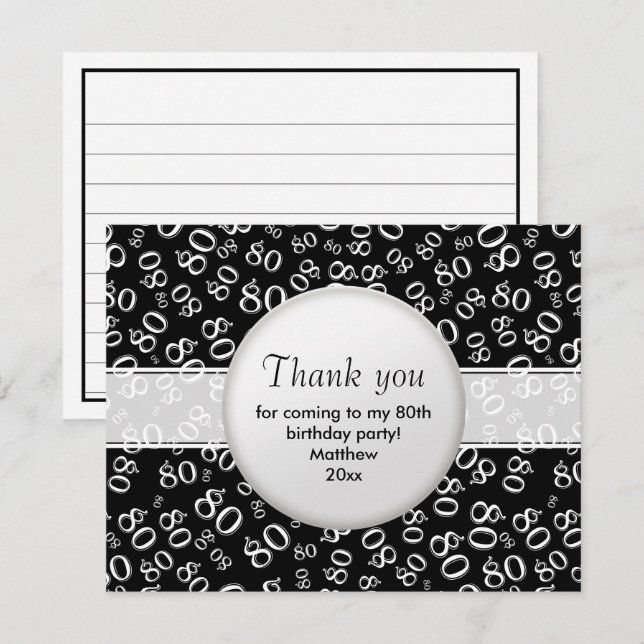 Thank You: 80th Black/White Bday Number Pattern (Front/Back)