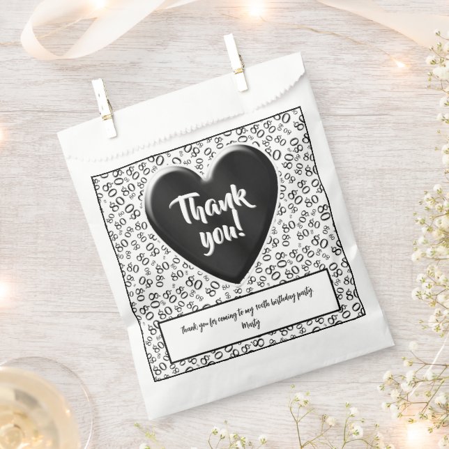 Thank You 80th Random Number Pattern Black/White Favour Bag (Clipped)