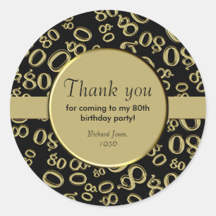 Thank You: 80th Random Number Pattern Gold/Black Classic Round Sticker