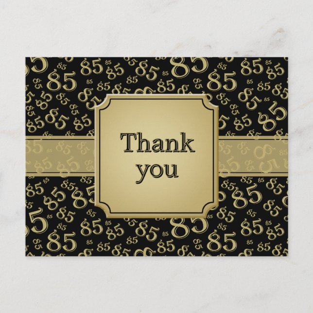 Thank You 85 Number Pattern Black/Gold Postcard (Front)