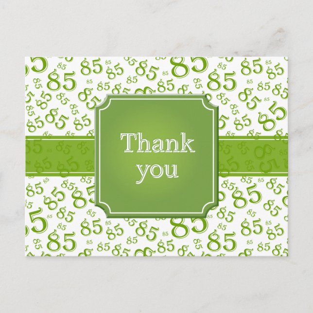Thank You 85 Number Pattern Green/White Postcard (Front)