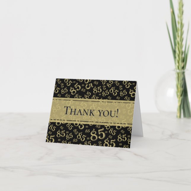 "Thank you!" 85th Black/Gold Number Pattern Thank You Card (Front)