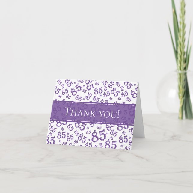 "Thank you!" 85th Purple and White Number Pattern Thank You Card (Front)
