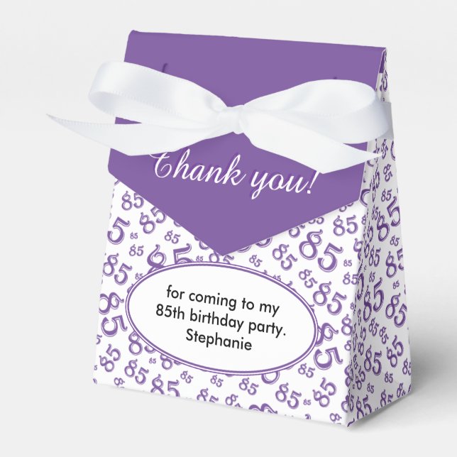 Thank You 85th Purple/White Random Number Pattern Favour Box (Front Side)