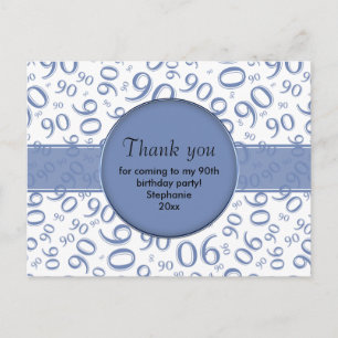 Thank You 90th Blue/White Birthday Number Pattern Postcard