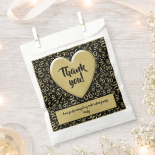 Thank You 90th Random Number Pattern Black/Gold Favour Bag