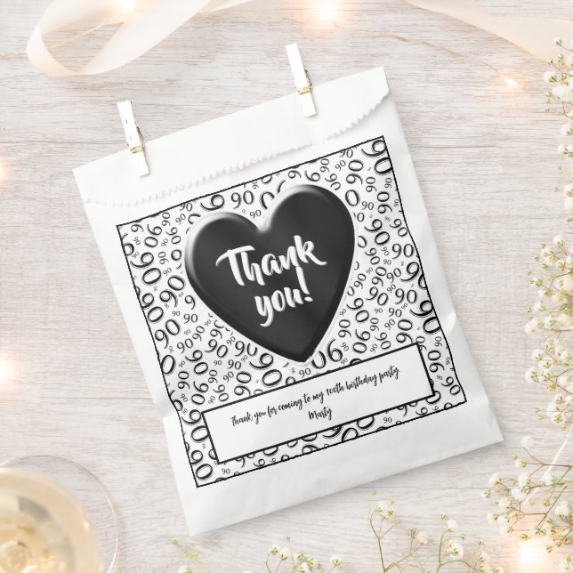 Thank You 90th Random Number Pattern Black/White Favour Bag (Clipped)